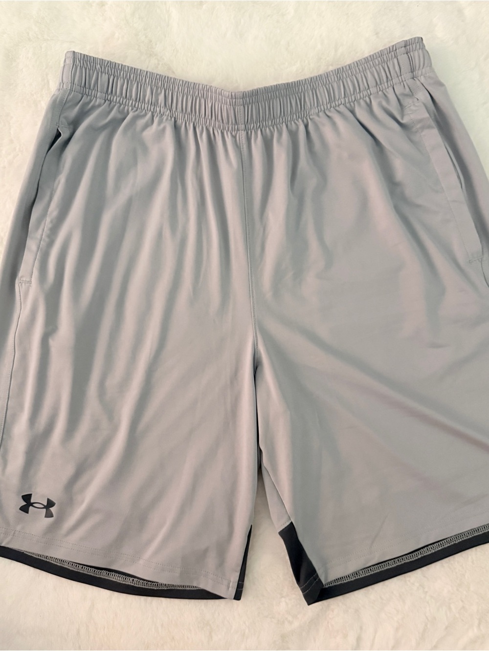 Under Armour Men’s Light Gray Athletic Shorts with Black Trim